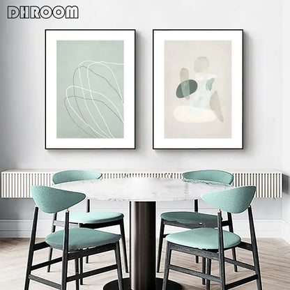 Abstract Line Canvas Gray Green Wall Art Minimalist Print Painting Nordic Poster Abstract Picture Modern Living Room Decor - NICEART