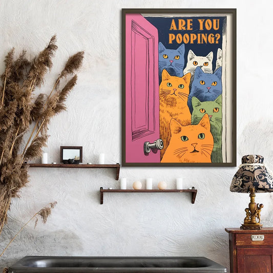 Funny Bathroom Cats Canvas Painting Animal Maximalist Posters Modern Wall Art Print Pictures for Toilet Restroom Home Decoration - niceart