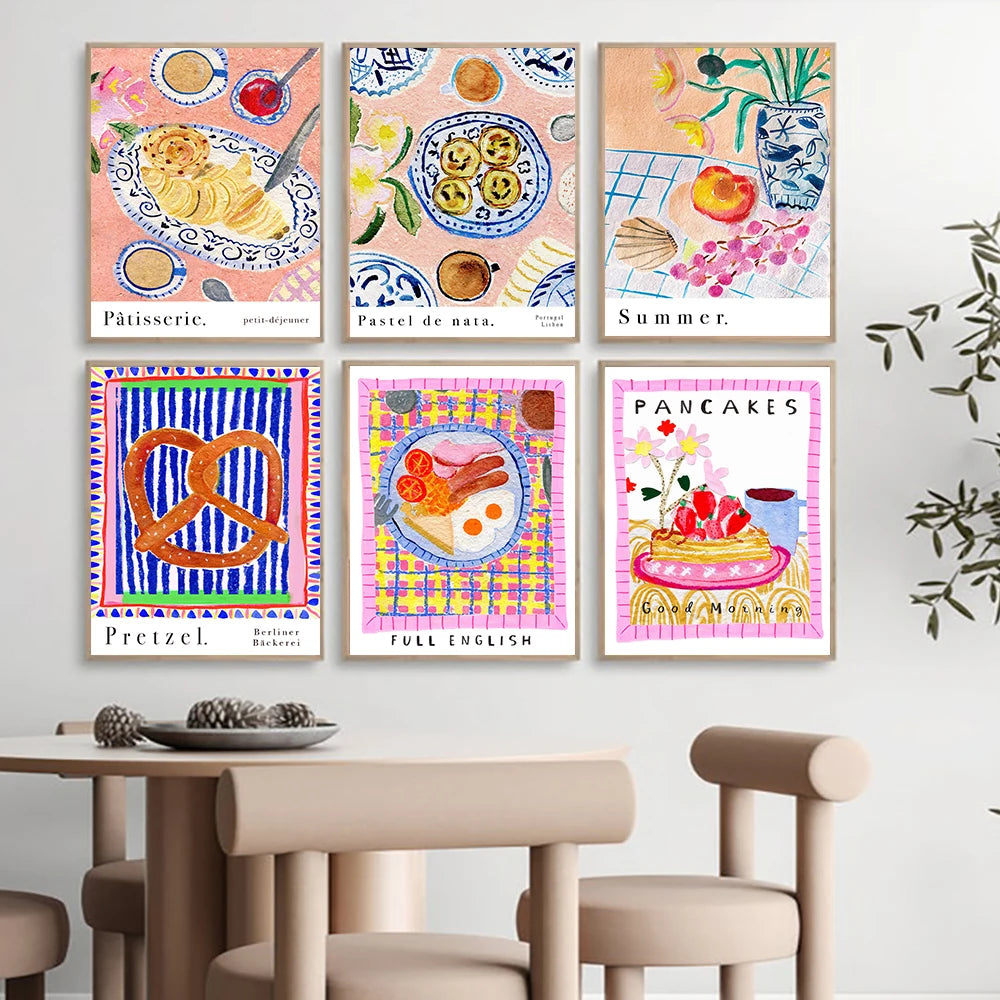 Retro Food Kitchen Prints Breakfast Coffee Barista Pot Fruit   Peach Posters Wall Art Canvas Painting Diner Room Decor Picture - NICEART