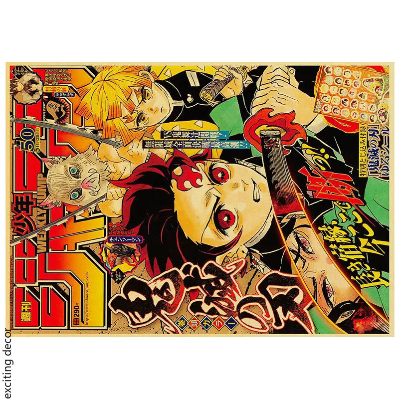 Anime Poster Demon Slayer/Jujutsu Kaisen Retro Kraft Paper Demon Slayer  Living Room Bar Cafe Decor Painting Gift Art Wall - NICEART