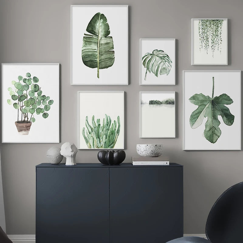 Green Style Plant Leaves Potting Watercolor Canvas Paintings Posters and Prints Wall Art Picture for Living Room Home Decoration - NICEART