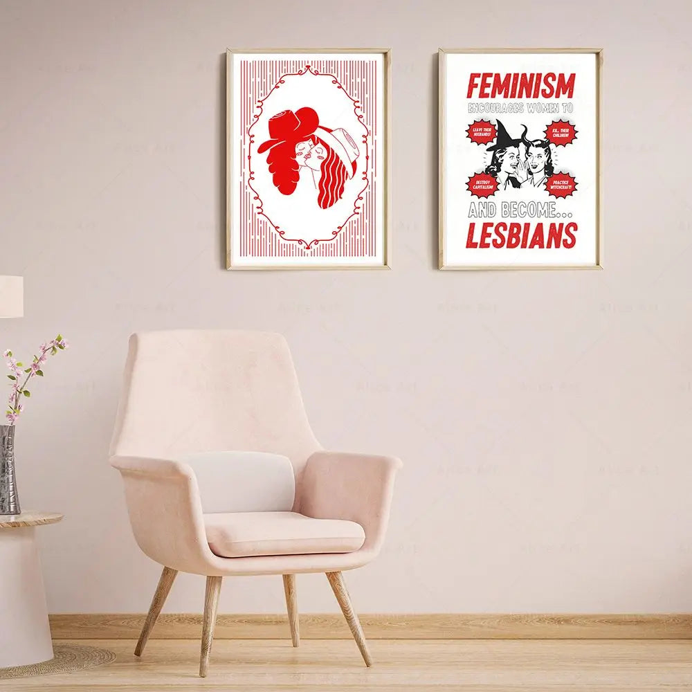 Kissing Cowgirls Lesbian Women Love Wall Art Canvas Painting Feminist Posters Prints Pictures for Bedroom Living Room Home Decor - NICEART