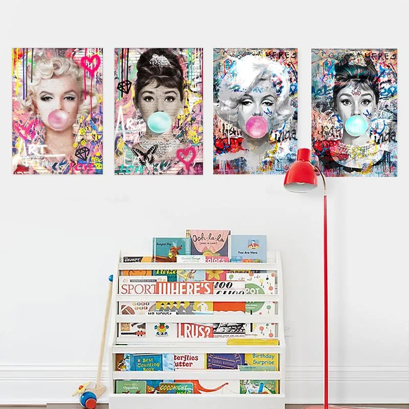 Hepburn Poster Print Pictures Marilyn Monroe Chewing Gum Street Art Pop Art Canvas Painting Home Decor Women Room Wall Art Mural - NICEART