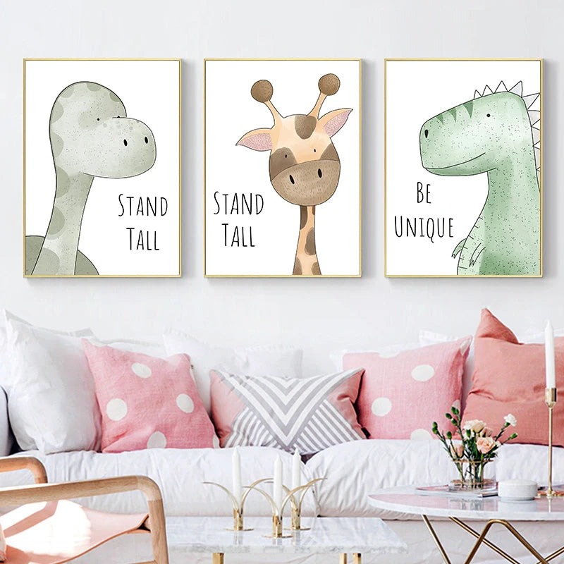 Cute Cartoon Animal Poster for Kid's Room Giraffe Dinosaur Fox Picture Prints Canvas Painting on the Wall Living Room Home Decor - NICEART