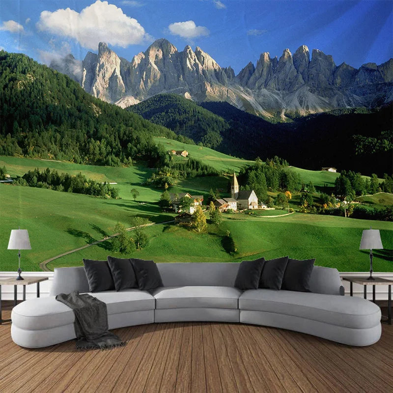 Natural Scenery, Hilly Grassland Tapestry, Art Decoration, Curtain, Hanging, Home, Bedroom, Living Room Decoration