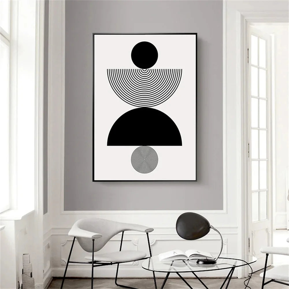 Abstract Geometrical Shapes Art Poster Prints Modern Black White Wall Art Canvas Painting for Living Room Home Decoration - NICEART