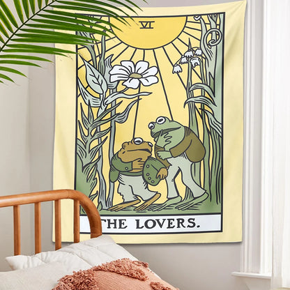 Psychedelic Frog Tarot Tapestry Wall Hanging the lovers sun flower Aesthetic Tapestries Botanical Hippie Home Decor Wall Cloth