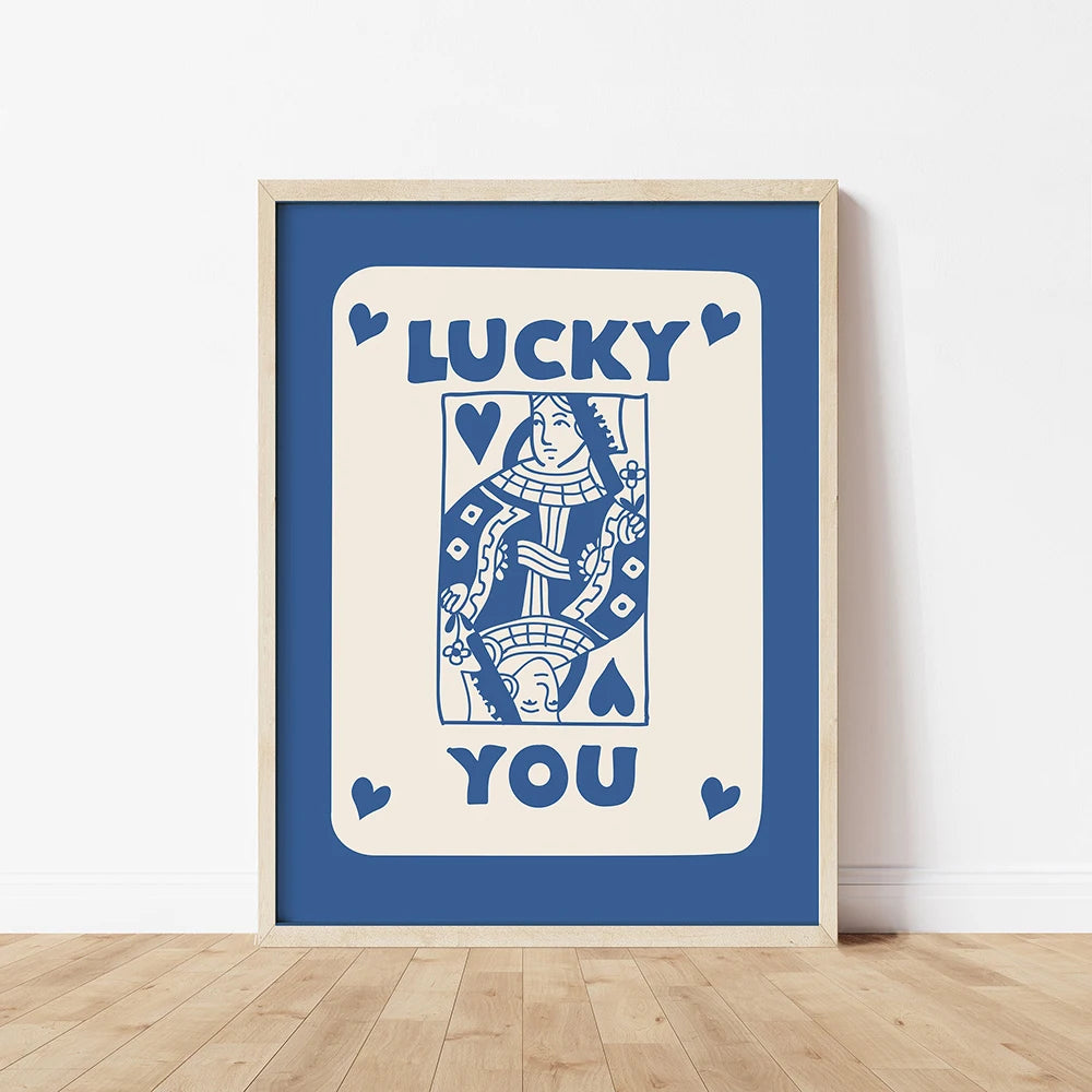 Retro Trendy Aesthetic Lucky You Blue Funny Wall Art Canvas Painting Nordic Posters Prints Wall Pictures For Living Room Decor - NICEART