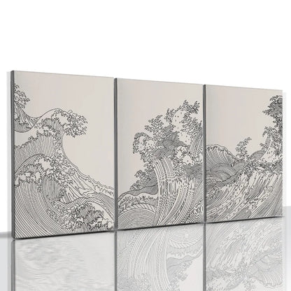 Framed Nordic Black and White Canvas Painting Lines Abstract Sea Waves Japanese Style Homestay Posters Wall Pictures Home Decor - NICEART