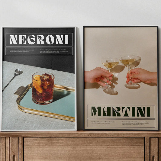 Martini Art Poster Print Negroni Cocktail Bar Wall Retro Canvas Decor Wine Painting Linving Room Home Friend Cheers Pictures - NICEART