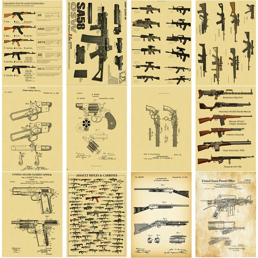 Retro Weapon Gun Posters Kraft Paper Prints Poster Military Fans Rifles Vintage Home Room Club Aesthetic Art Wall Decor Painting - niceart