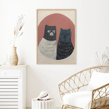 Cat with Mask Canvas Prints Painting Posters Thief Cat Animal Modern Nordic Wall Pictures Art for Kids Room Bedroom Home Decor - NICEART