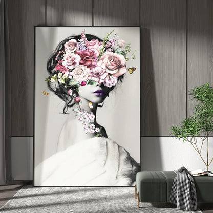 Fashion Flower Woman Art Poster HD Print Modern Floral Lady Abstract Canvas Painting Luxury Style Wall Picture Mural Home Decor - NICEART