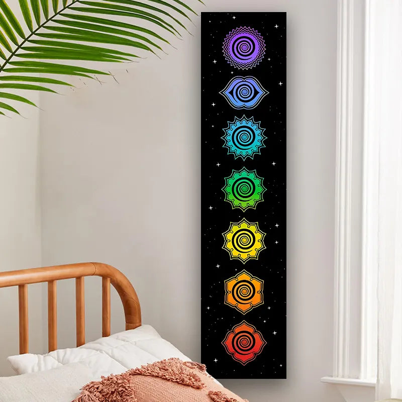 Rainbow Chakras Tapestry Buddhism Yoga Cosmic Energy Centers meditation Tapestries black Wall Hanging Bedroom Drom Home Decor - NICEART