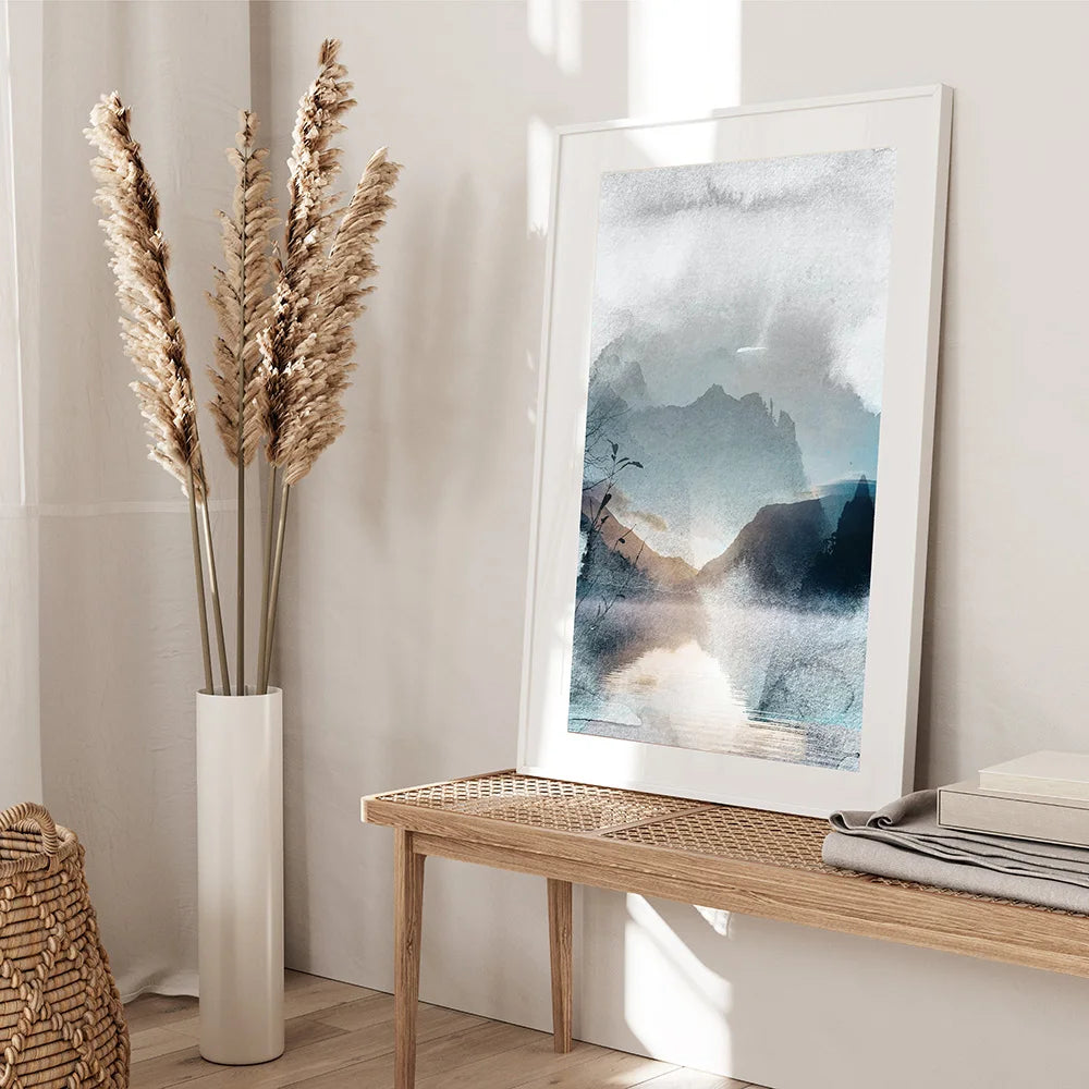 Modern Abstract Blue Watercolour Landscape Mountain Wall Art Canvas Painting Nordic Poster Print Wall Picture Living Room Decor - NICEART