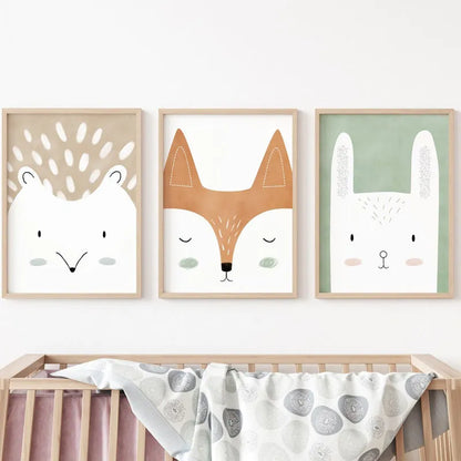 Deer Fox Rabbit Bear Hedgehog Woodland Nursery Wall Art Print Canvas Painting Nordic Poster Wall Pictures Baby Kids Room Decor - NICEART