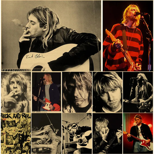 Singer Kurt Cobain Retro Poster Kraft Paper Prints and Posters DIY Vintage Home Room Bar Cafe Decor Aesthetic Art Wall Painting - NICEART