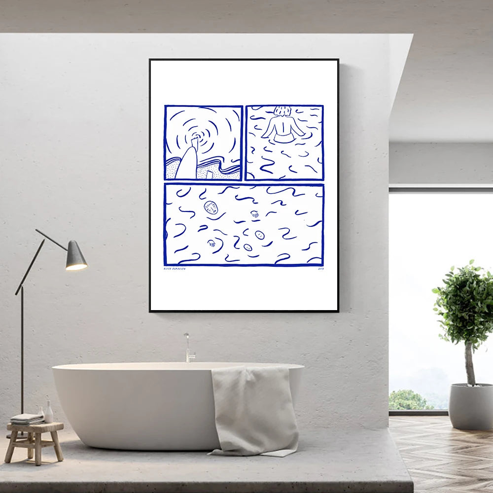 Blue Picture Kitchen Living Art Poster Print Simplicity White Abstract Retro Canvas Painting Room Home Decor SwimNordic Refuge - NICEART