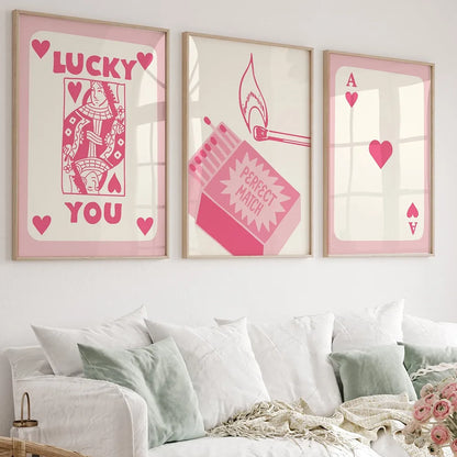 Pink Cream Ace Card Lucky You Aesthetic Y2k Wall Art Canvas Painting Nordic Posters And Print Wall Picture For Living Room Decor - niceart