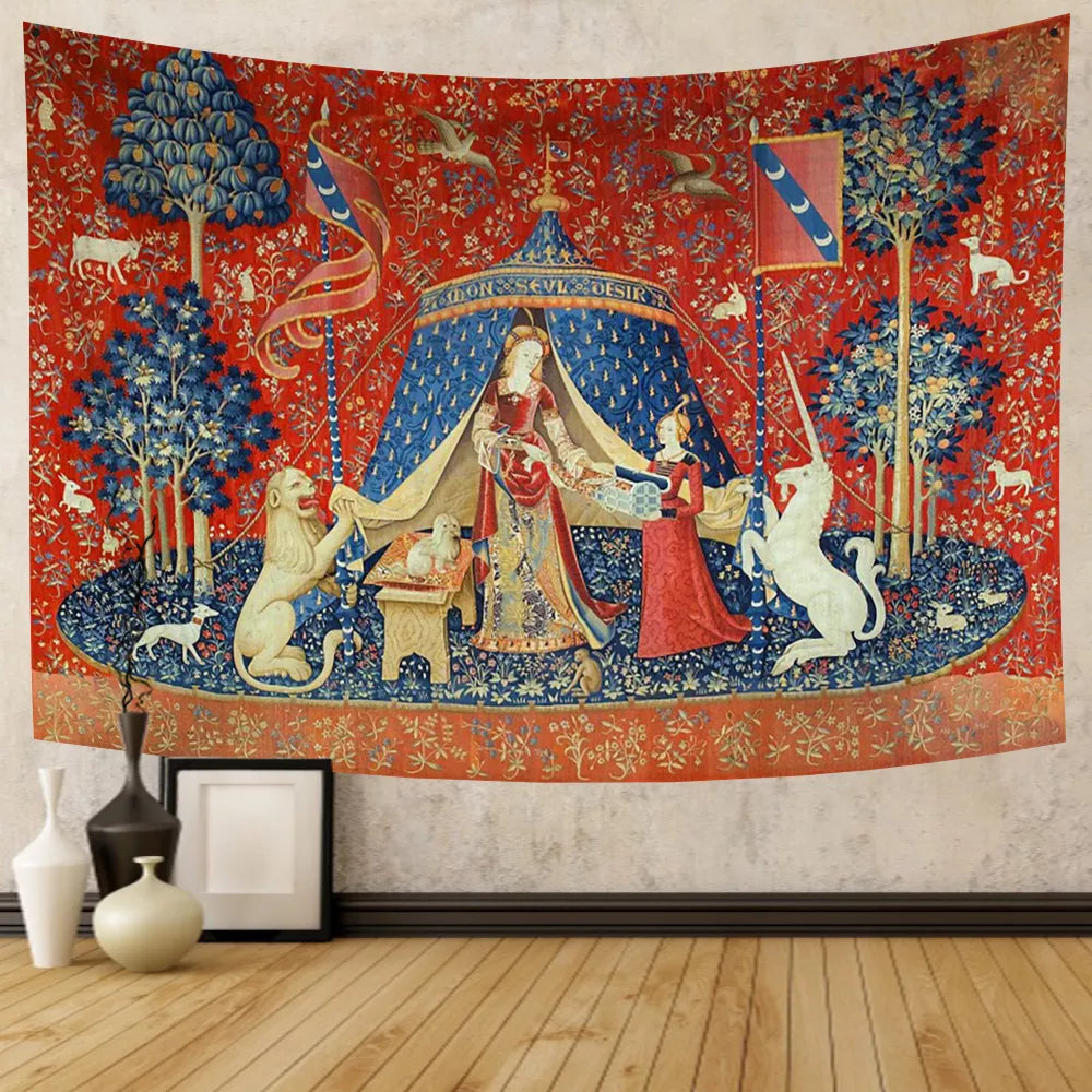 Lady And The Unicorn Tapestry Medieval Tapestry Wall Hanging Printed Home Decor Tapestries Background Room Covering For Bed