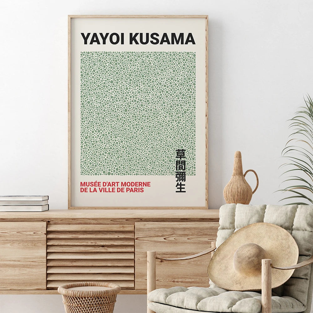 Yayoi Kusama Exhibition Poster and Print Japanese Artist Art Painting Canvas Picture Abstract Green Modern Museum For Home Decor - NICEART