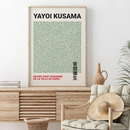 Yayoi Kusama Exhibition Poster and Print Japanese Artist Art Painting Canvas Picture Abstract Green Modern Museum For Home Decor - NICEART