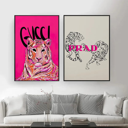 Luxury Brand Animals Canvas Painting Fashion Hypebeast Tiger Portrait Posters and Prints Nordic Wall Art Picture for Living Room - NICEART