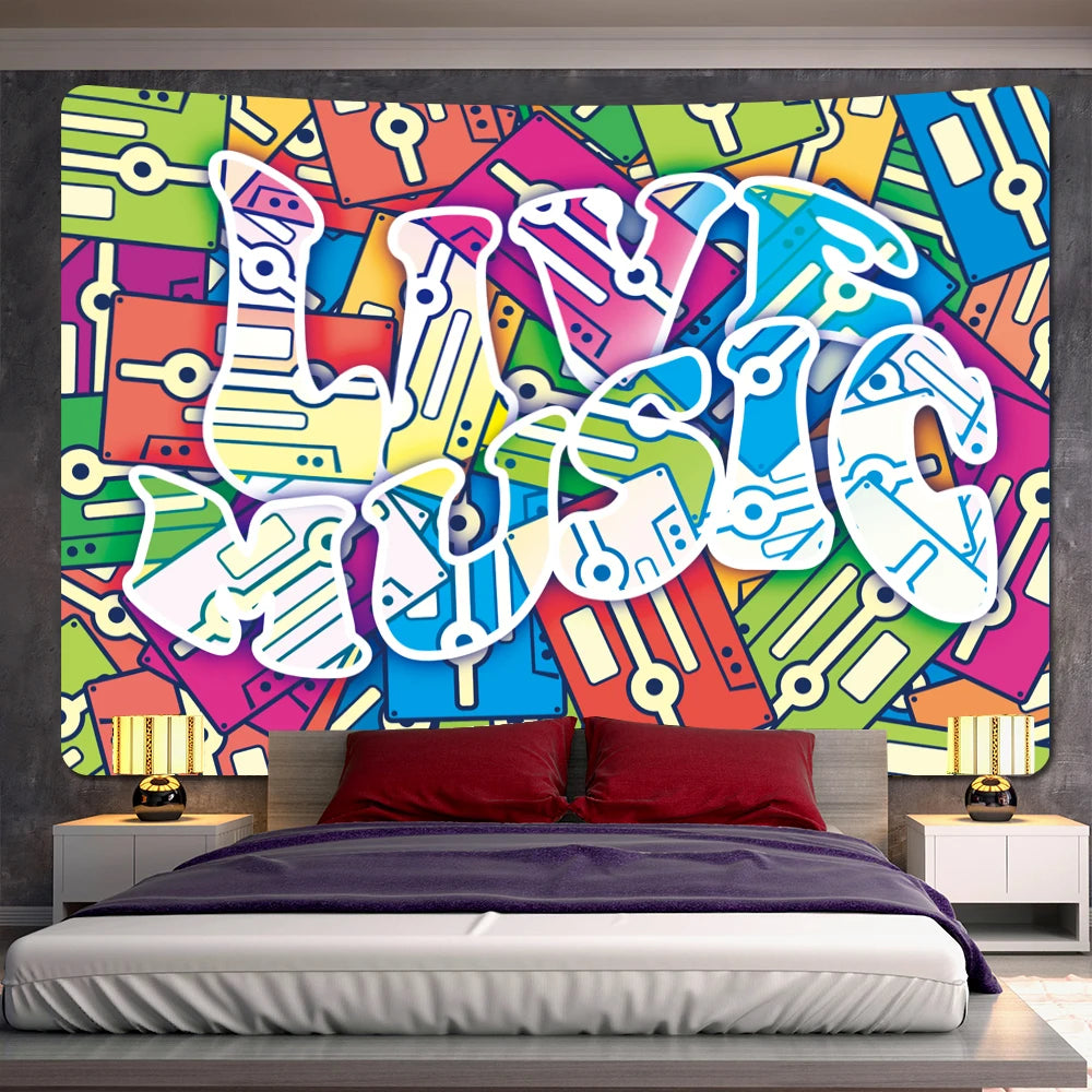 Beautiful character graffiti psychedelic scene home decoration tapestry hippie noshian room decorative background wall