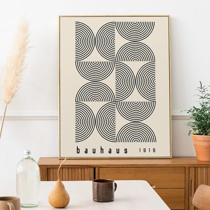 Bauhaus Abstract Line Art Canvas Painting Contemporary Print Vintage Exhibition Poster Black Beige Wall Art Pictures Home Decor - niceart