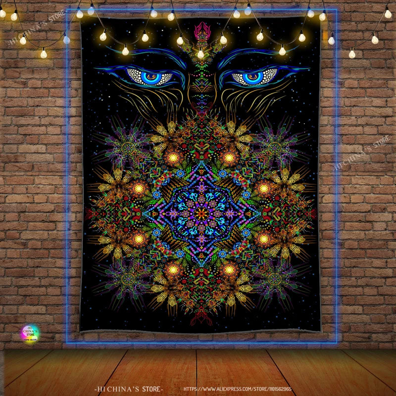 Mandala Tapestry Wall Hanging Boho Wall Cloth Room Decor Aesthetic Psychedelic Hippie Sun Moon Tapestry Bedroom Home Decoration - NICEART