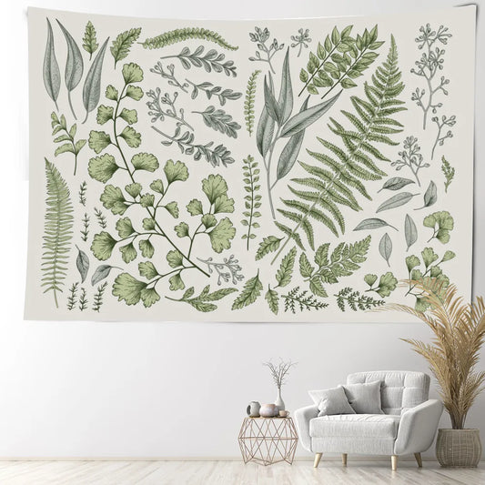 Floral And Green Plants Tapestry Wall Hanging Fern Leaves Boho Nature Landscape Aesthetic Room Home Decor