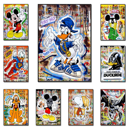 Abstract Mickey Mouse Graffiti Wall Decor Posters And Prints Donald Duck Street Art Cartoon Pop Canvas Painting For Living Room - NICEART