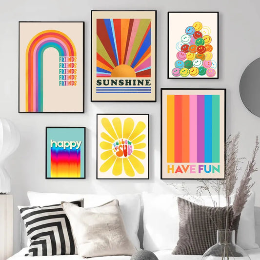 Abstract Colors and Fun Rainbow Sunshine Art Posters Modern Canvas Painting Wall Print Colorful Picture Living Room Home Decor - NICEART