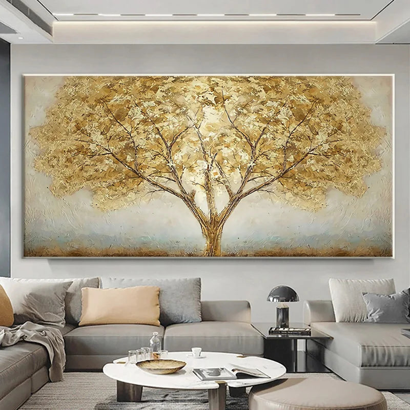 Abstract Gold Tree Oil Painting on Canvas Landscape Poster Print Modern Nordic Plant Wall Art Picture Living Room Office Decor - NICEART