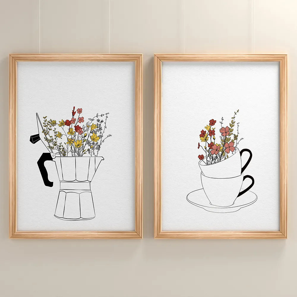 Coffee Lover Canvas Painting Cups Flowers Painting Modern Nordic Wall Art Posters for Living Room Coffee Shop Kitchen Home Decor - niceart