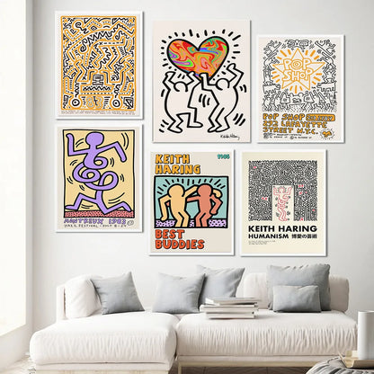 Abstract Heart Poster Hip Hop Dance Line Art Print Rock Warm Tones Canvas Painting Retro Wall Picture Living Bedroom Home Decor - NICEART