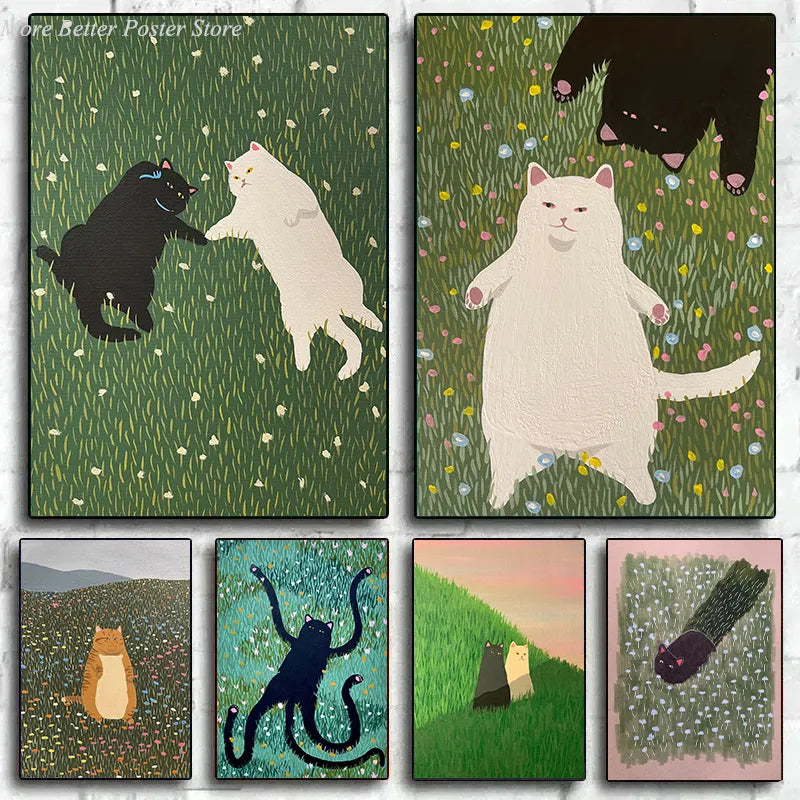 Funny Cute Lovers Cat Can You Sing Me That Until I Stop Poster Canvas Painting Kitty On Grass Wall Art Living Room Home Decor - niceart