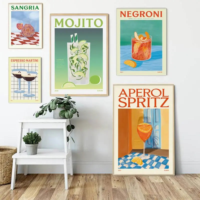 Fruit Juice Mojito Aperol Spritz Cocktail Posters Wall Art Print Sangria Drink Negroni Canvas Painting Club Bar Home Decoration - NICEART