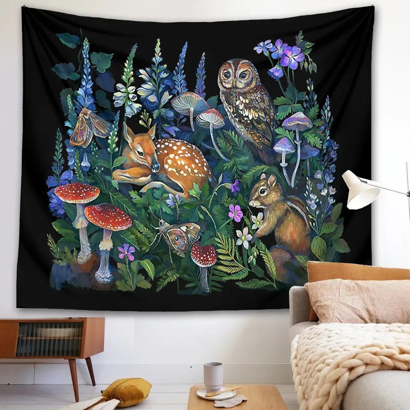 Enchanted Forest Tapestry Wall Hanging Botanical Celestial Mushroom Wild Flower Magic Wall Carpets Dorm Decor Starry Sky Carpet - NICEART