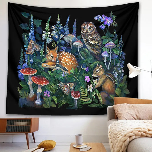 Enchanted Forest Tapestry Wall Hanging Botanical Celestial Mushroom Wild Flower Magic Wall Carpets Dorm Decor Starry Sky Carpet - NICEART