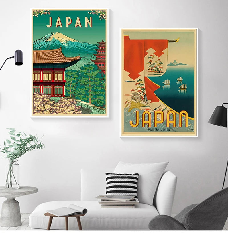 Japan Tourist Attractions Poster Tokyo Fuji Travel Kraft Paper Vintage Room Bar Scenic Spots Decor Aesthetic Art Wall Painting - niceart
