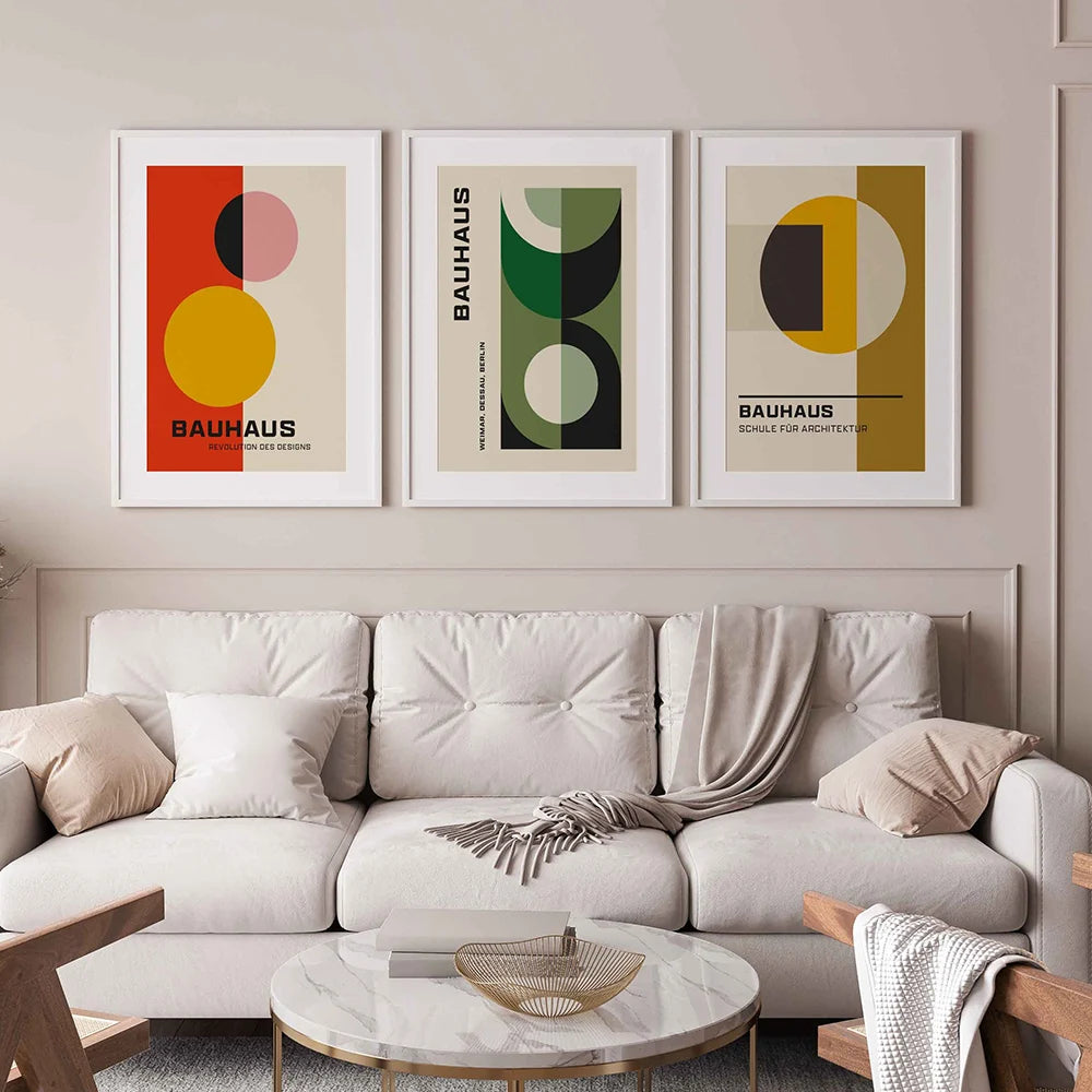 Bauhaus Style Wall Art Canvas Poster Prints Picture Mid Century Creative Geometric Pattern Painting for Modern Living Room Decor - NICEART