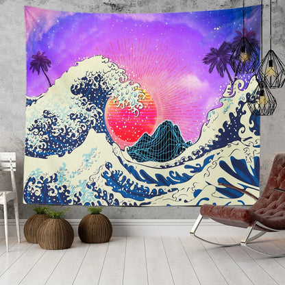 Japanese Kanagawa Big Wave Tapestry Psychedelic Tapestry Teen Indie Room Decor Macrame Wall Hanging Large Fabric Wall Tapestry