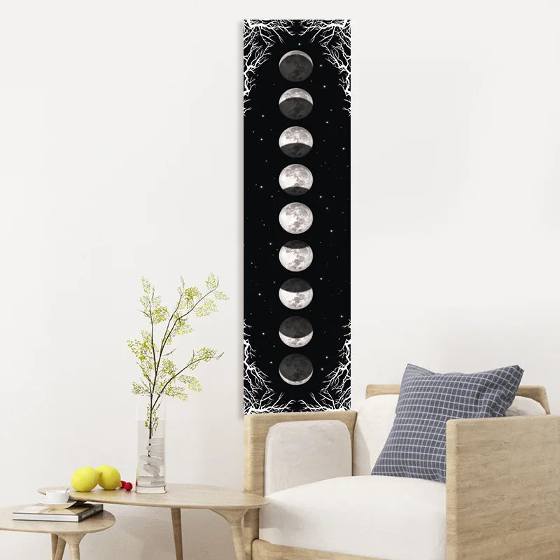Moon Phase Tapestry Black and White starry sky Wall Hanging Moon Throw Blanket Home Decor Wall Hanging Bohemian Wall Cloth Mural - NICEART