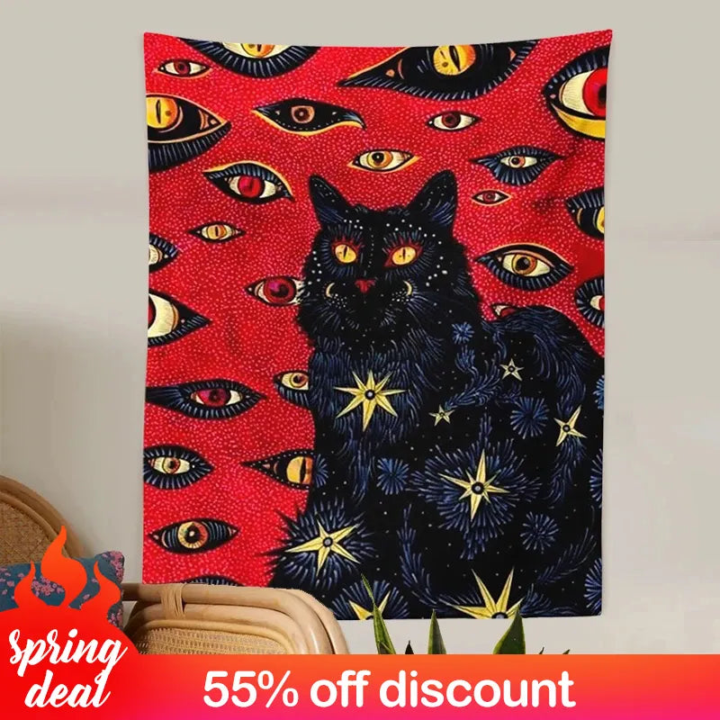 Cat Coven Tapestry Printed Witchcraft Hippie Wall Hanging Bohemian Wall Tapestry Mandala Wall Art Aesthetic Room Decor Decor - NICEART