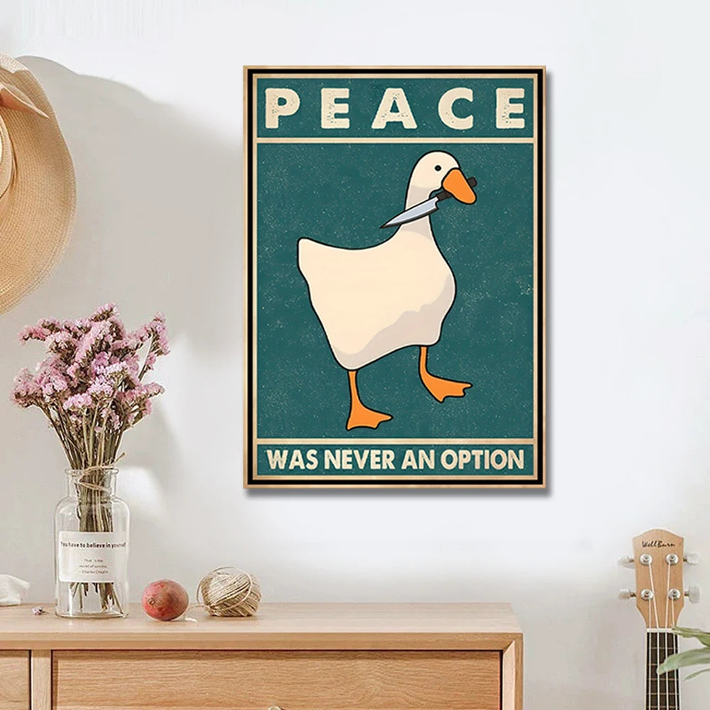 Goose Peace Was Never An Option Funny Goose Canvas Prints Posters Goose Meme Art Signs Modern Home Living Room Decor Paintings - NICEART