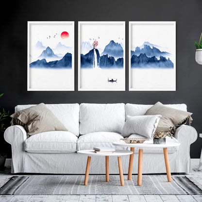 Japanese Blue Landscape Chinese Mountain River Abstract Posters Prints Canvas Painting Wall Art Picture for Room Home Decor - NICEART