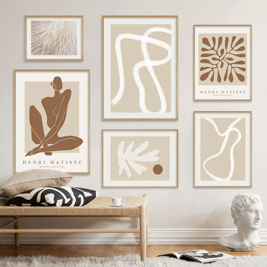 Boho Abstract Matisse Beige White Line Wall Art Poster Minimalist Canvas Paintings Print Picture Living Room Interior Home Decor - NICEART