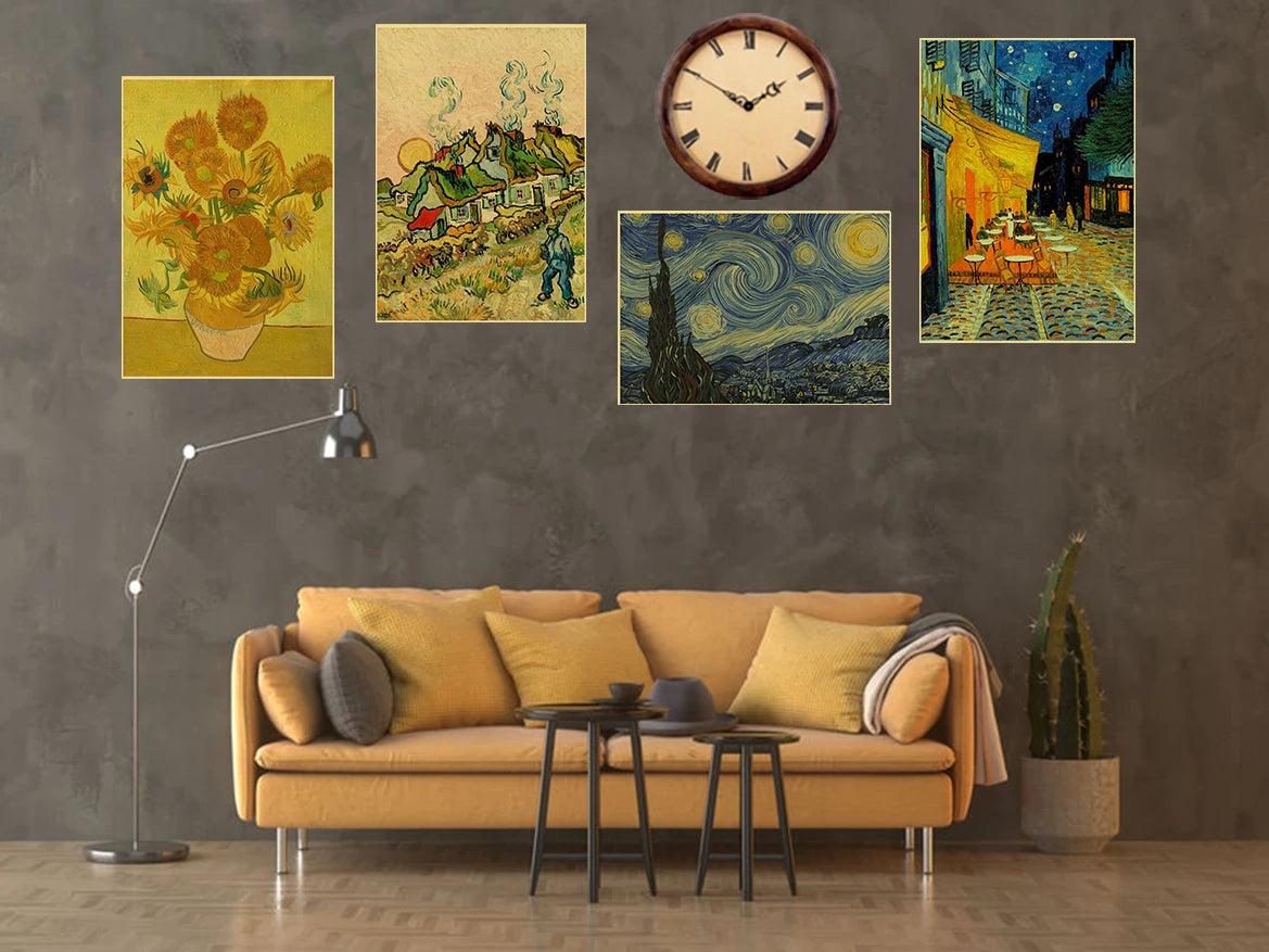 Famous Oil Painting Collection Posters Van Gogh Works Retro Kraft Paper Home Bar Cafe Decor Print Aesthetic Art Wall Paintings - niceart