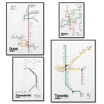 Thessaloniki Greece, Athens Metro, Montreal Metro Canada, Dubai Metro, Toronto Canada 2021 Metro Map Typographic Poster - NICEART